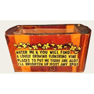 Vintage Wooden Planter Box With Vine Design & Engraved Quote